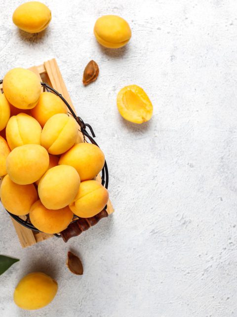 Fresh organic apricots,summer fruit,top view